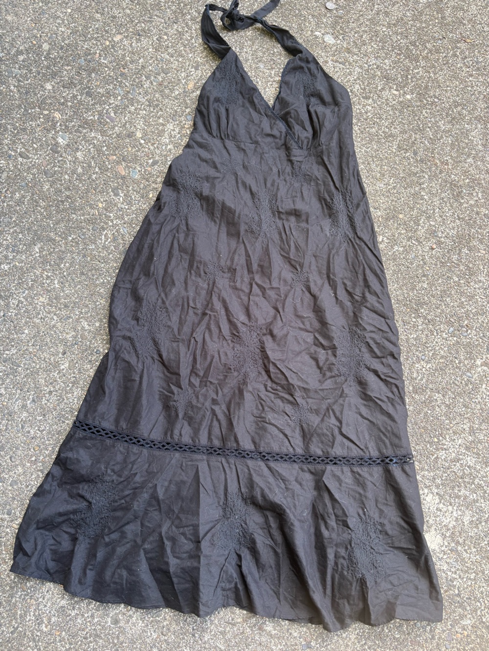 J. Crew Black Halter Dress with Eyelet Trim